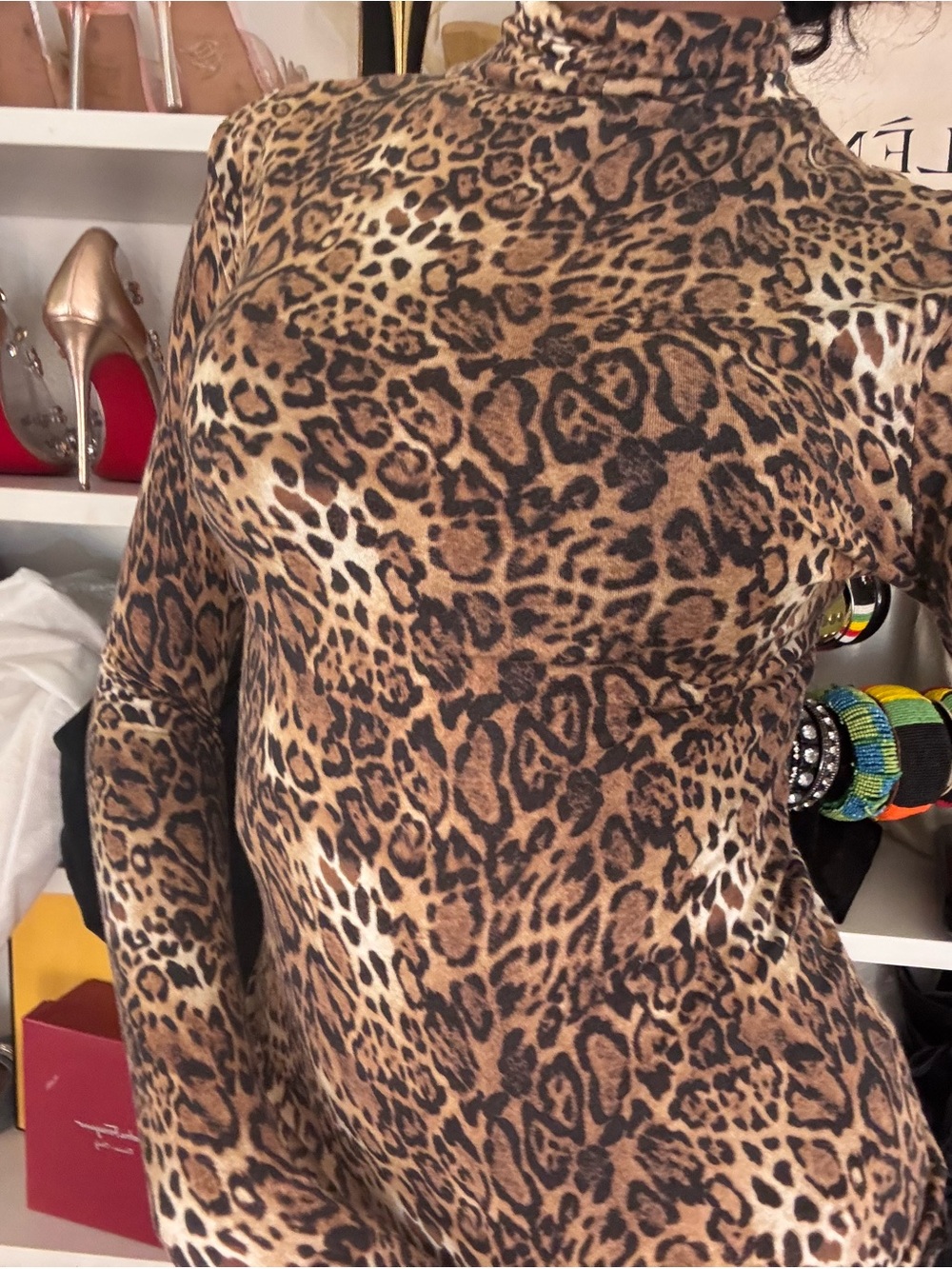 Vintage BEBE Leopard Print Turtleneck Top - Brown & Black Animal Print